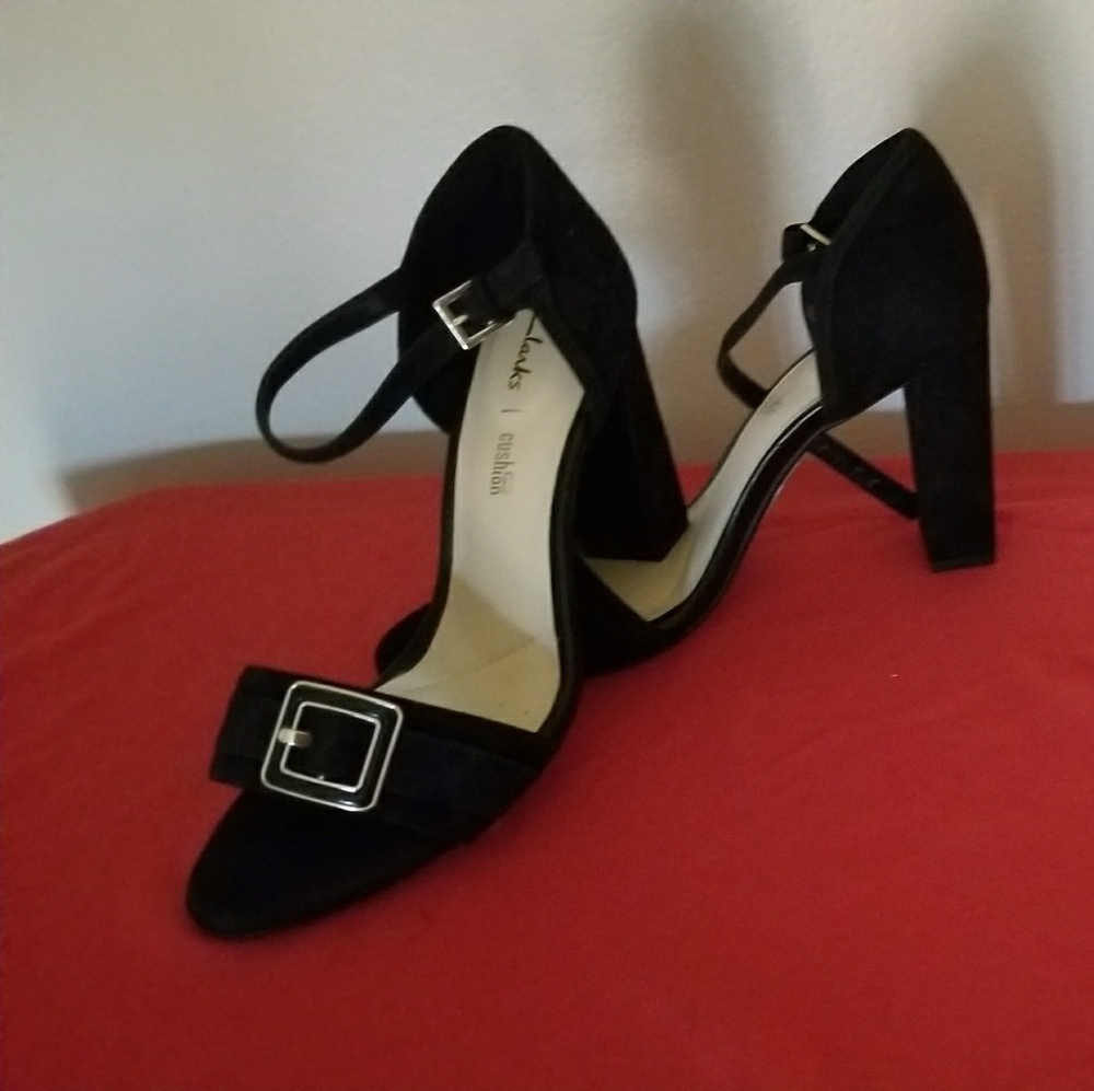 Clark's Shoes/black suede ankle strap heels #8